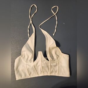 PRETTYLITTLETHING White Zip Up Back Underwire Front Tie around Neck Halter Size8